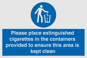 Please place extinguished cigarettes in the containers provided to ensure this area is kept clean